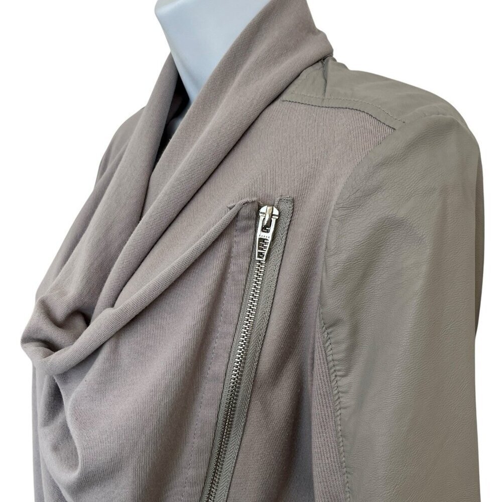 Blank NYC Womens Gray Asymmetrical Full Zip Drape Moto Jacket Faux Leather Small - Picture 9 of 16